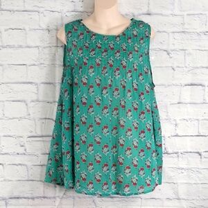 🔵BOGO FREE🔵  Sevya Handmade Top Green Floral Sleeveless 100% Cotton Sz L/XL